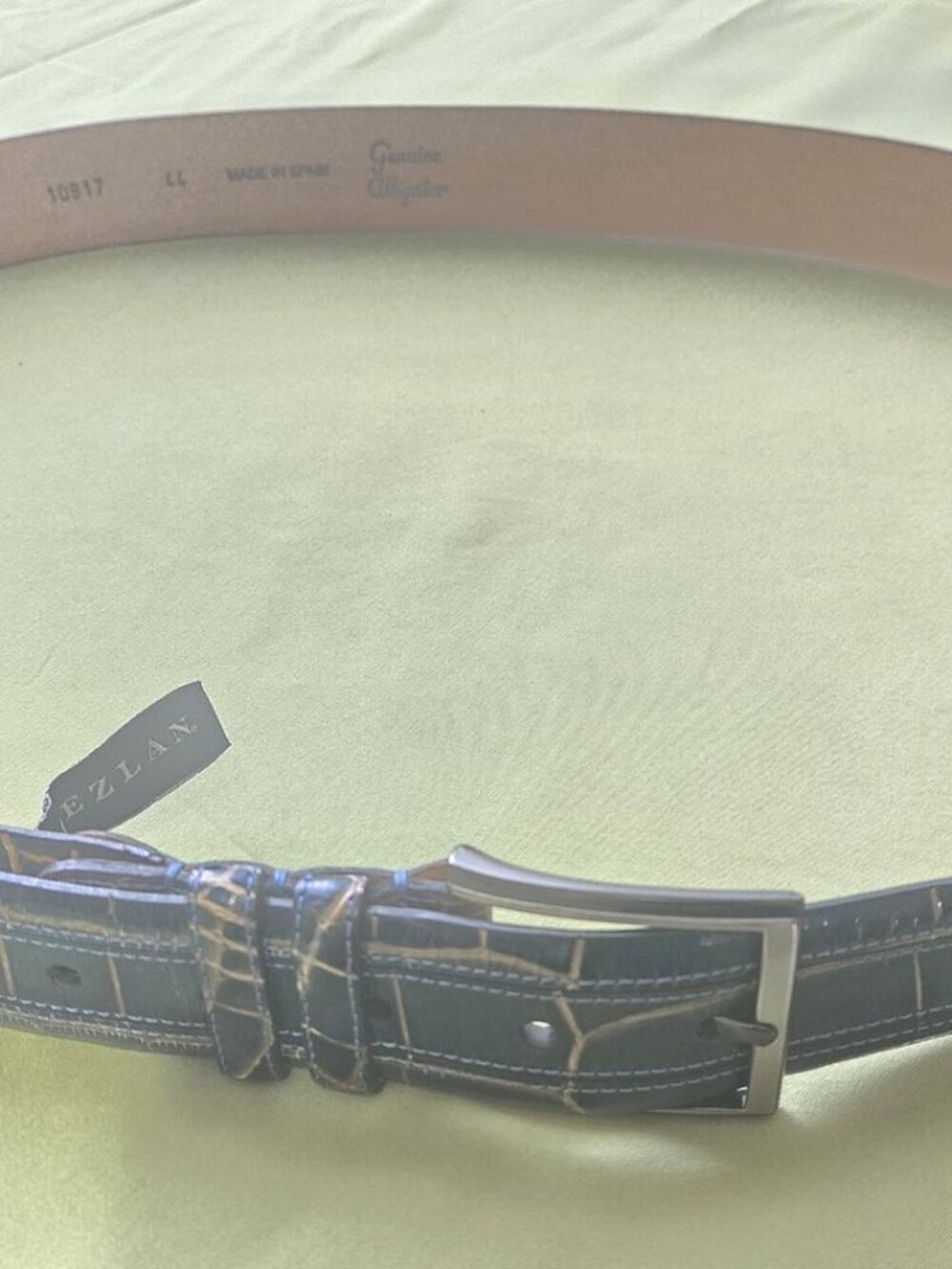 Mezlan Genuine Alligator Belt Black Leather Silver Buckle